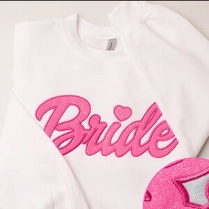 White Sweatshirt with Pink Bride Logo